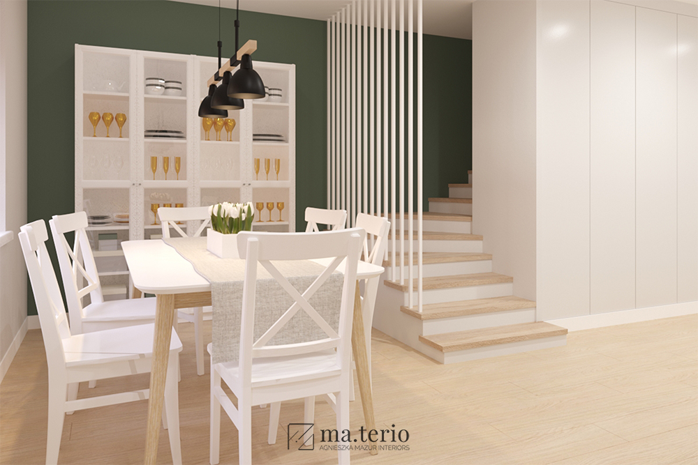 jadalnia-styl-skandynawski-boho-zielone-ściany-schody-projektowanie-wnetrz-poznan-materio-13
