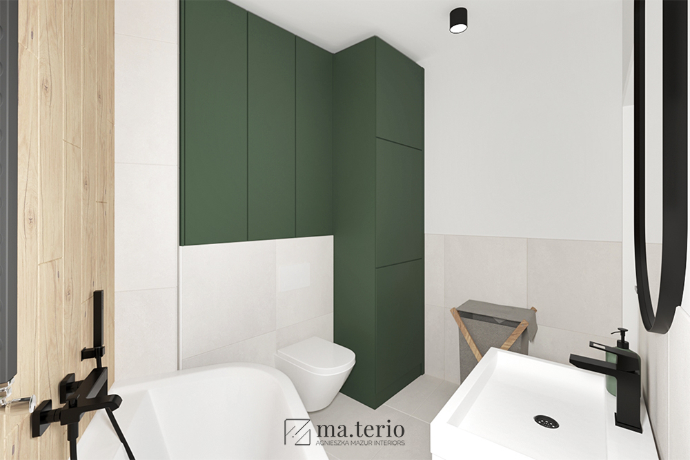 łazienka-minimalistyczna-nowoczesna-zielona-drewnopodobne-plytki-czarne-dodatki-armatura-projektowanie-wnetrz-poznan-03